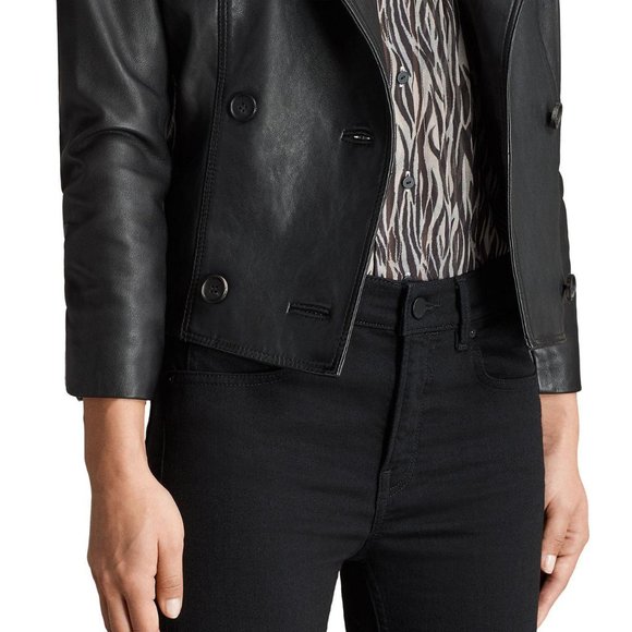 ALLSAINTS • Deebee Black Leather Double Breasted Blazer Jacket • UK 8 US 4 - Picture 4 of 13